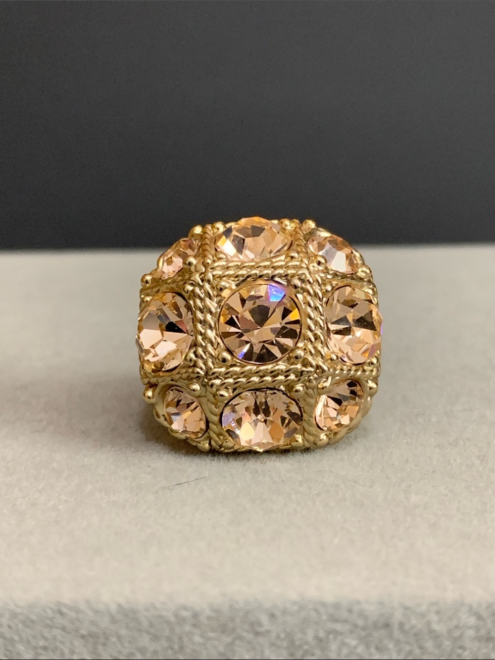 Gold tone champagne stone cocktail ring size 7